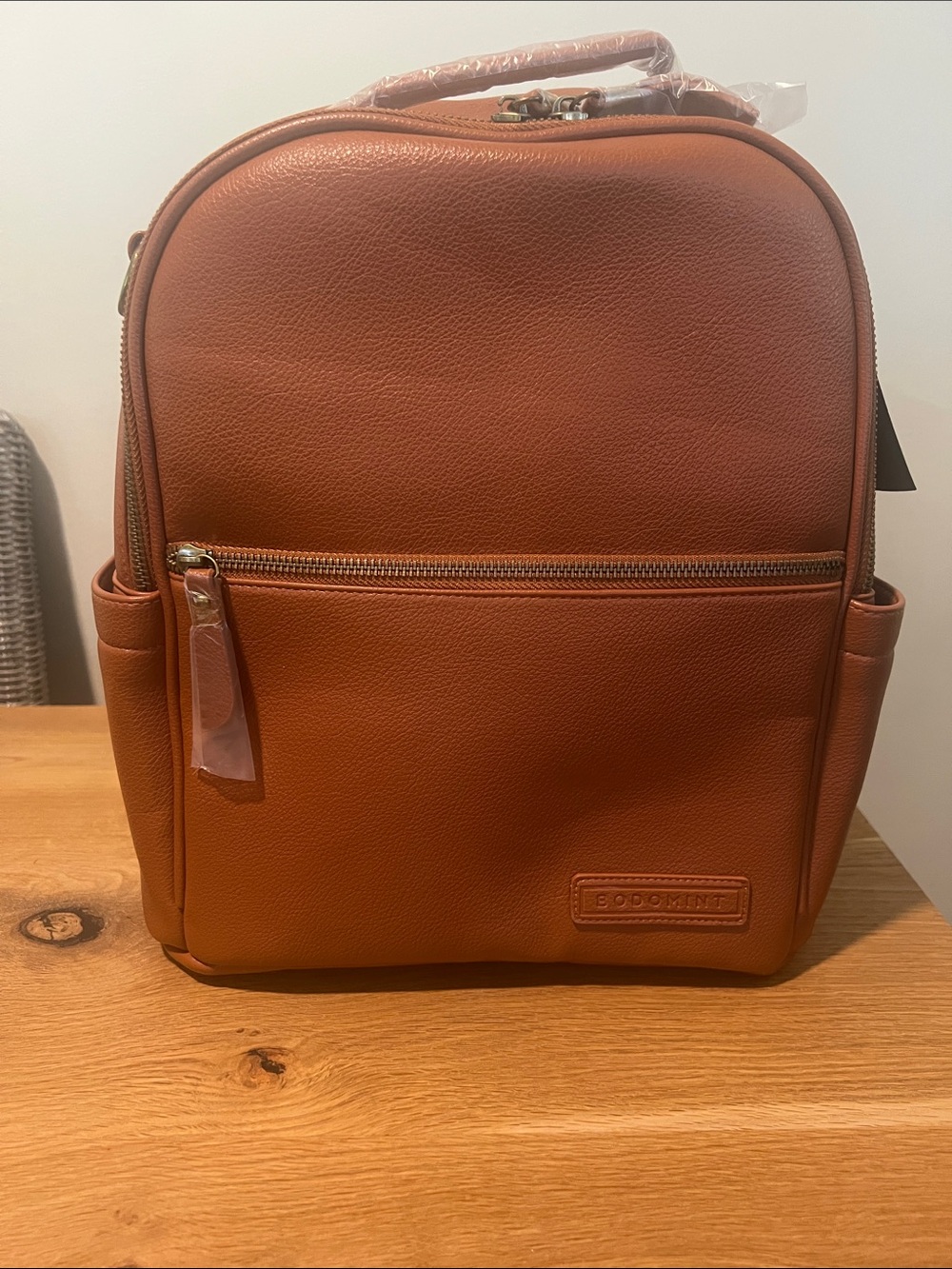 Bodomint Joni 2.0 Vegan Leather Convertible Backpack Diaper Bag Cognac Brown NWT